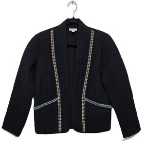 J Jill Pure Jill Elements Quilted Seersucker Jacket Black Open Front Size XS